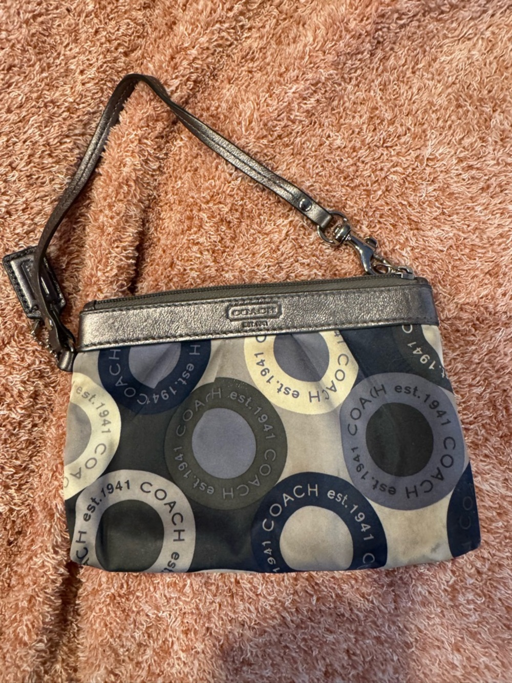 Coach Circle Print Wristlet in Blue and Gray